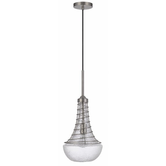 Baraboo 1 - Light Brushed Steel And Silver Nickel/Silver Modern Incandescent Glass And Metal Pendant Light