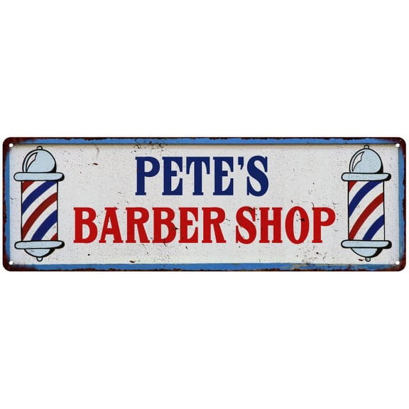 PETE'S Barber Shop Hair Salon Gift Metal Sign Retro 6x18 206180031378