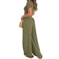 thumbnail image 4 of Liher Women Summer Sport Set Casual Trendy Army Green 2pcs Outfits Set Short Sleeve Round Neck Top & High Rise Long Trouser Set Clothes Size S, 4 of 4