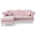 thumbnail image 2 of Hollywood 81 in. Pink Velvet Chesterfield Sectional Sofa with 2-Throw Pillow-Color:Pink,Material:Velvet, 2 of 5