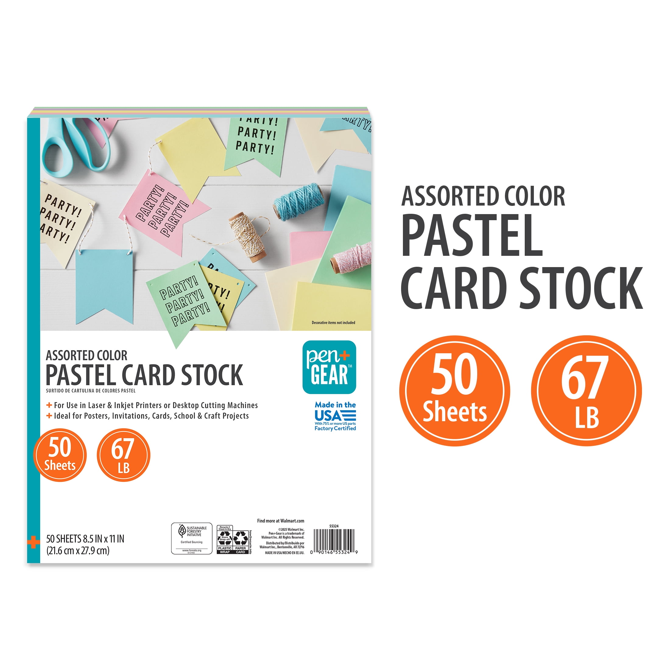 Pen+Gear Assorted Pastel Card Stock, 8.5