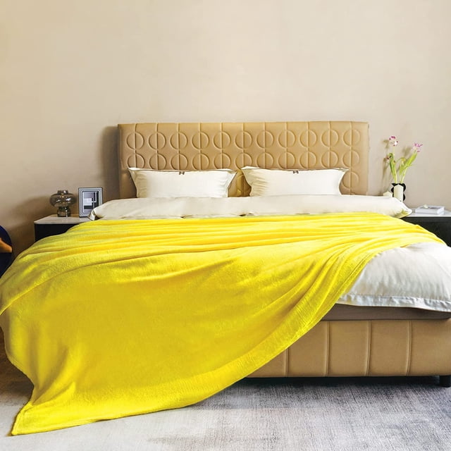 Fleece Blanket King Size Yellow Throw Blankets for Bed Sofa Couch 0GSM Super Soft Cozy and Lu ury Bed Blanket for All Season 108 by Inches 50"x60"