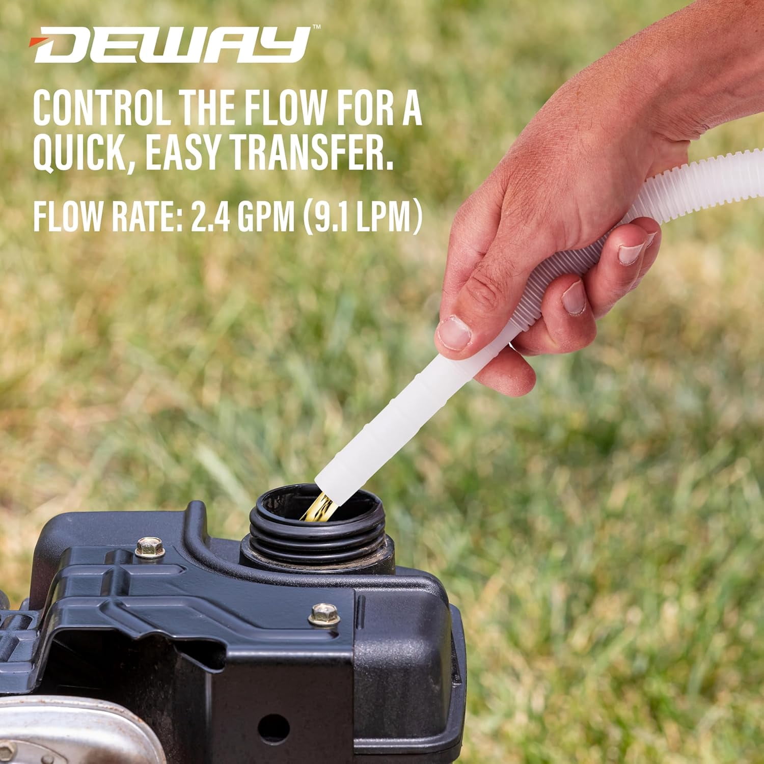 Deway Fuel Transfer Pump, Battery Powered, 51" Hose with 2.4GPM Basic Clip-On Nozzle & 3 Adapters