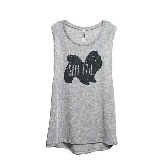 Thread Tank Shih Tzu Dog Silhouette Women's Sleeveless Muscle Tank Top Sport Grey X-Large