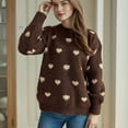 thumbnail image 7 of UAMVSH Valentine's Day Sweaters for Women Comfy Long Sleeve Crew Neck Basic Tops Loose Knitted Heart Printed Pullover Sweaters(Small,Brown), 7 of 7