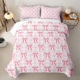 thumbnail image 2 of Manfei Cute Ribbon Bow Bed Spread Queen for Girls,Teens Female Geometric Plaid Bowknot Queen Coverlet Set, 2 of 7