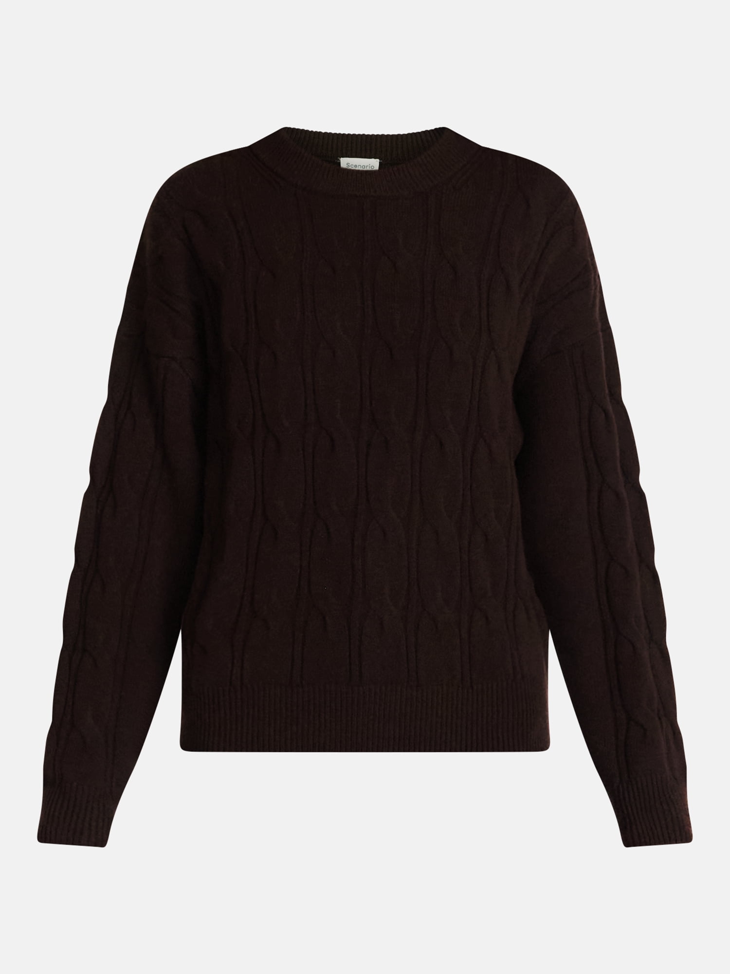 Scenario Women's Crewneck Cable Knit Mid-weight Sweater, Sizes XS-XXXL