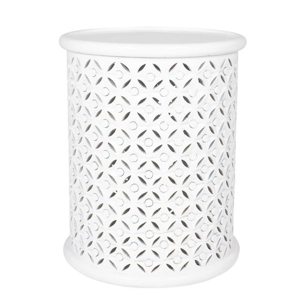 Gerlind Round White Wood Drum Side Table by East at Main White Solid