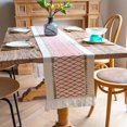 thumbnail image 5 of Table for Home Decor with Tassels 72 Inches Long Farmhouse Rustic Table Runner Cream & Brown Macrame Burlap Fall Table Decoration for Living Room Bridal Shower (12x72 Inches), 5 of 5