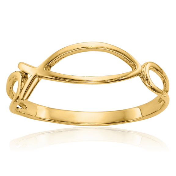 14K Solid Yellow Gold Ichthus Fish Symbol Religious Ring Christian Jesus Christ Promise Band