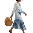 thumbnail image 3 of DISNIMO Bird Print Dresses for Women 2026 3/4 Sleeve Dress Linen Style V Neck Maxi Dresses Casual Loose Dress, L, 3 of 6