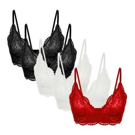 

Women s Wireless Triangle Bra Floral Lace Thin Straps Bralette 5 Pack