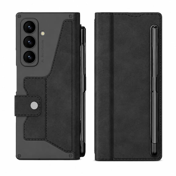Lunvic for Samsung Galaxy Z Fold 8 Ultra Wallet Case, Built-in Screen Protector, Detachable S Pen Holder, Magnetic Clasp Stand, Black