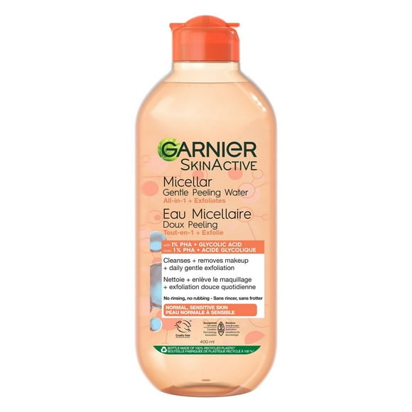Garnier SkinActive Micellar Gentle Peeling Water with 1% PHA + Glycolic Acid, 400ml, Enhanced with 1% PHA, Glycolic Acid
