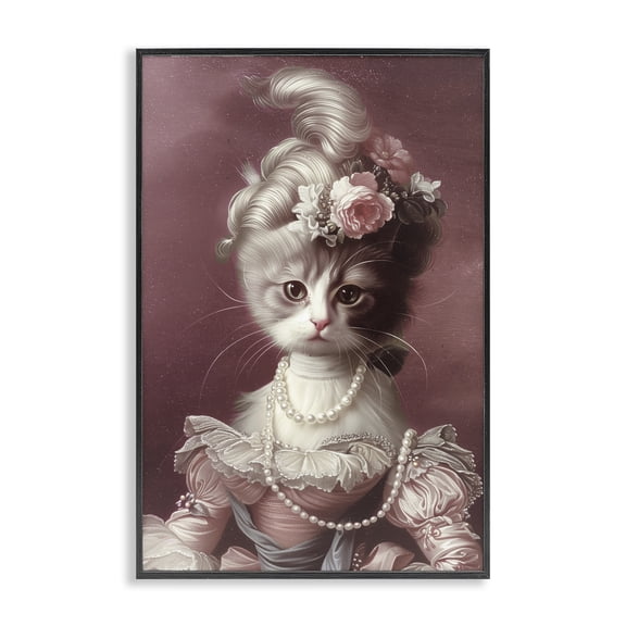 Stupell Industries Your Catness Historical Portrait Animals Painting Black Framed Art Print Wall Art, 12 x 18