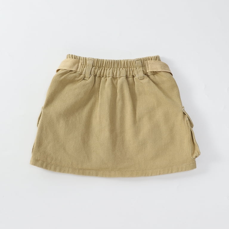 FAOWME Girls Solid Color Cargo Skirt Low Waist Short Denim Jean