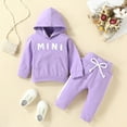 thumbnail image 2 of Jinhomg Baby Kids Sweatsuit Toddler 2 Piece Fall Cotton Outfit Set Long Sleeve Kangaroo Pocket Hooded Sweatshirt and Elastic High Waist Pants with Drawstring Purple 3 Months, 2 of 8