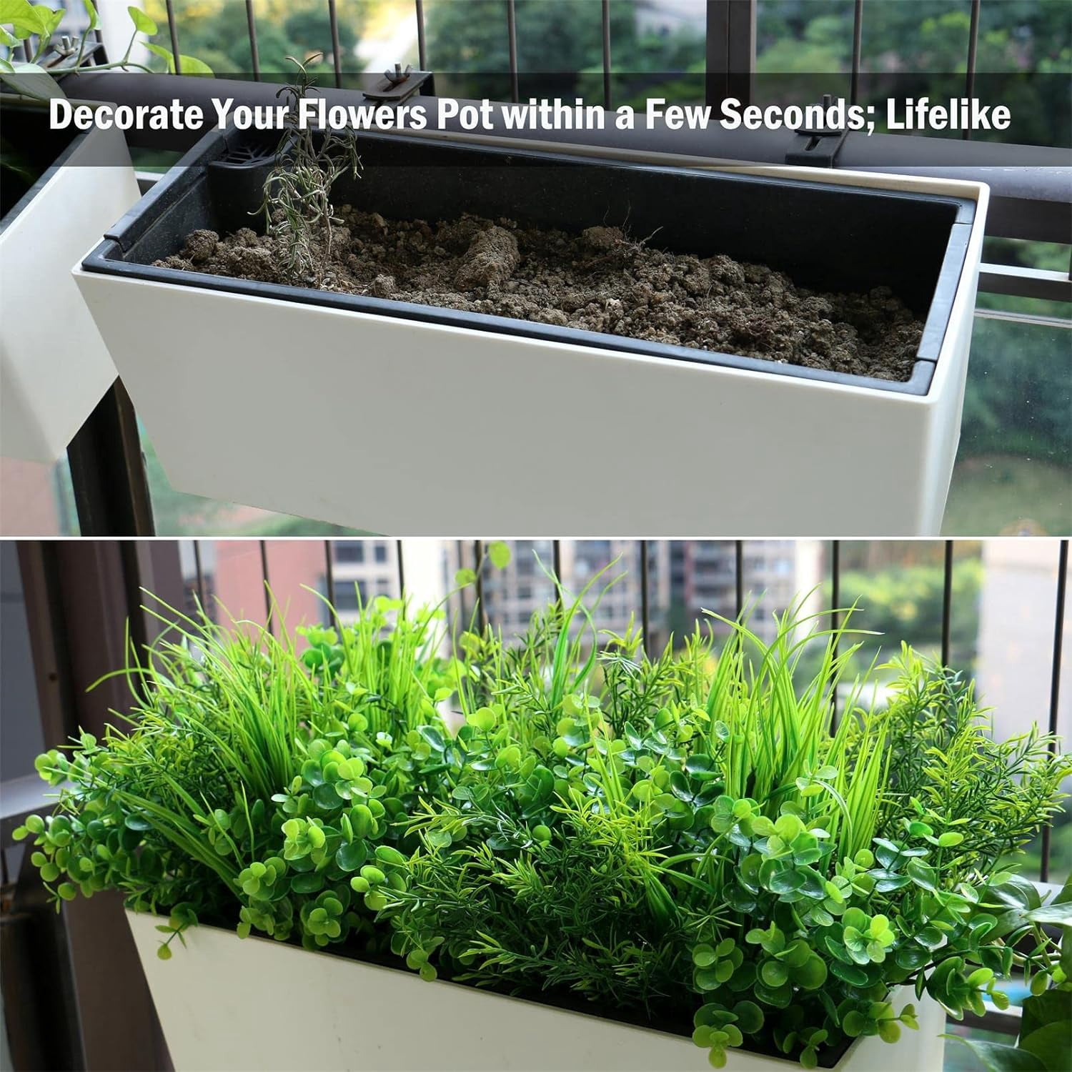 10pcs Artificial Grass Plants Outdoor UV Resistant Bulk Fake Faux Bushes Flowers Mums Outside Faux Plastic Greenery Shrubs Arrangement for Home Garden Backyard Window Box Hanging Basket