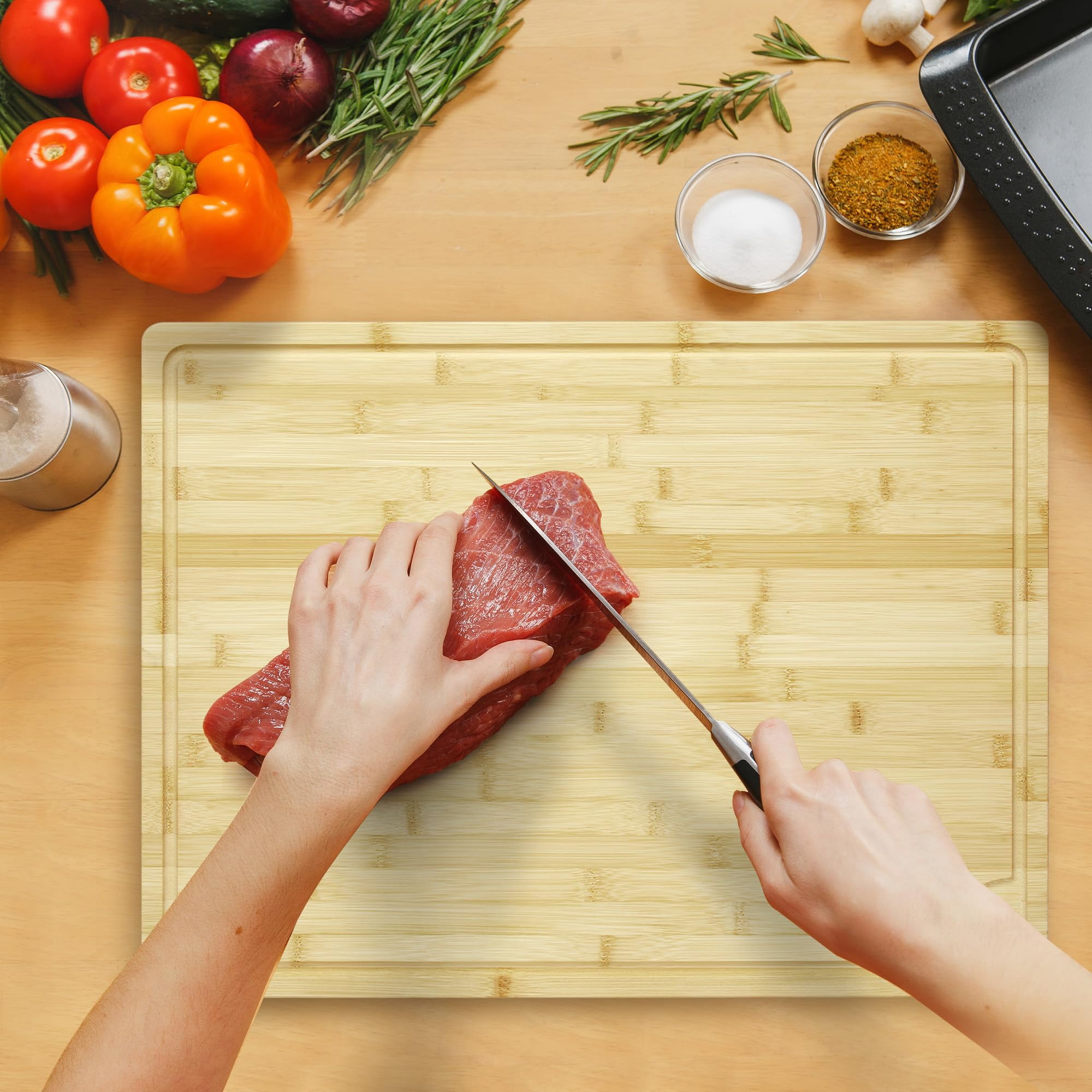 24"x18" Bamboo Cutting Boards, Extra Large Wood Chopping Board for Kitchen with Juice Groove and Handles, Reversible Butcher Block Charcuteries Serving Tray