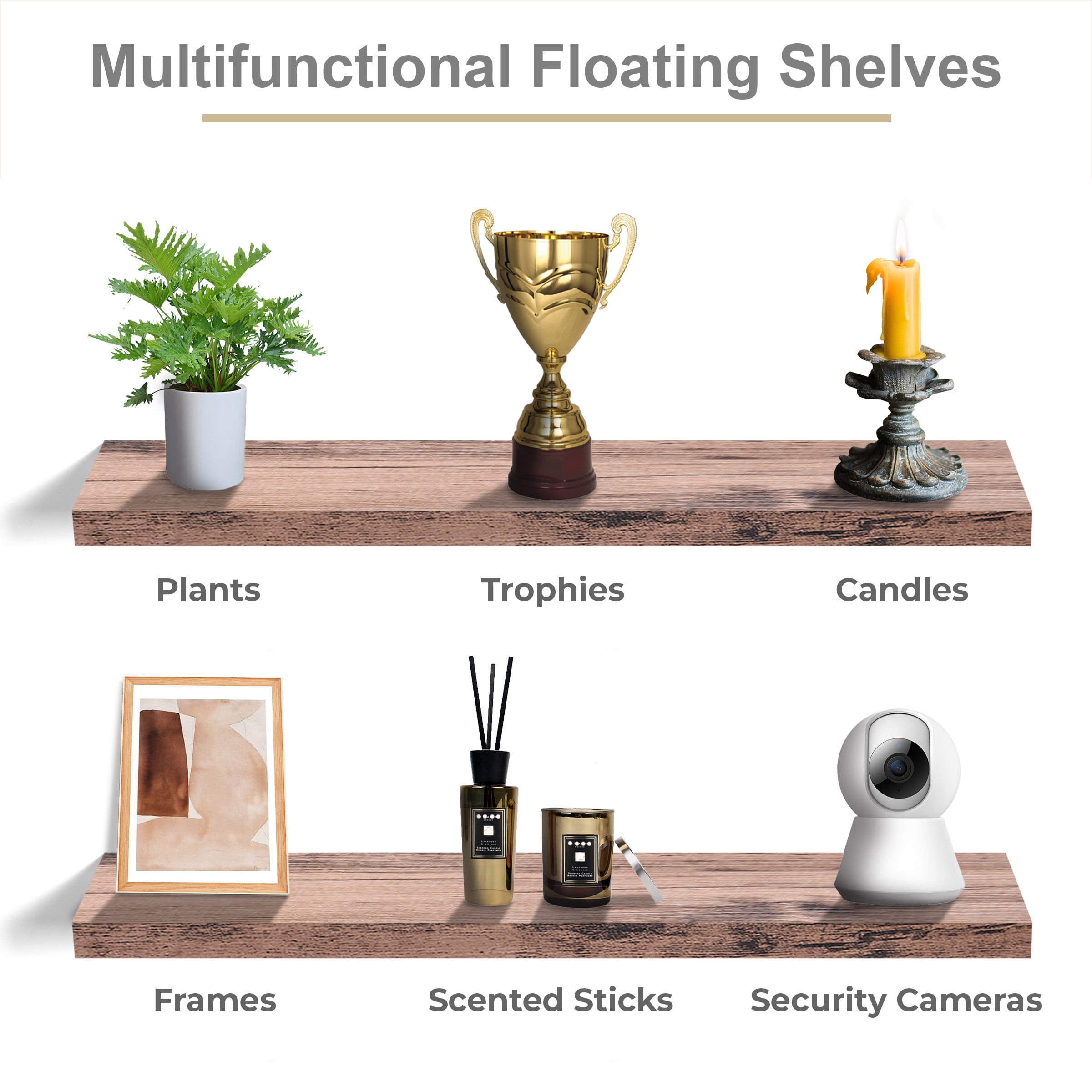 Sorbus Extra Long Floating Rectangle Shelves – 35" L x 9" D x 1.5" H Faux Wood Wall Shelves