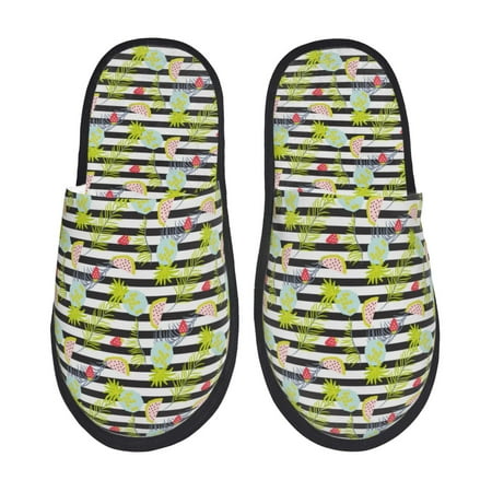 

Pofeuu Striped With Palm Tree Branches Print EVA Fuzzy House super light Slippers Slippers Scuff Outdoor Indoor Warm Cozy Plush Bedroom Shoes Soft Flat Comfy Anti-Slip-Large