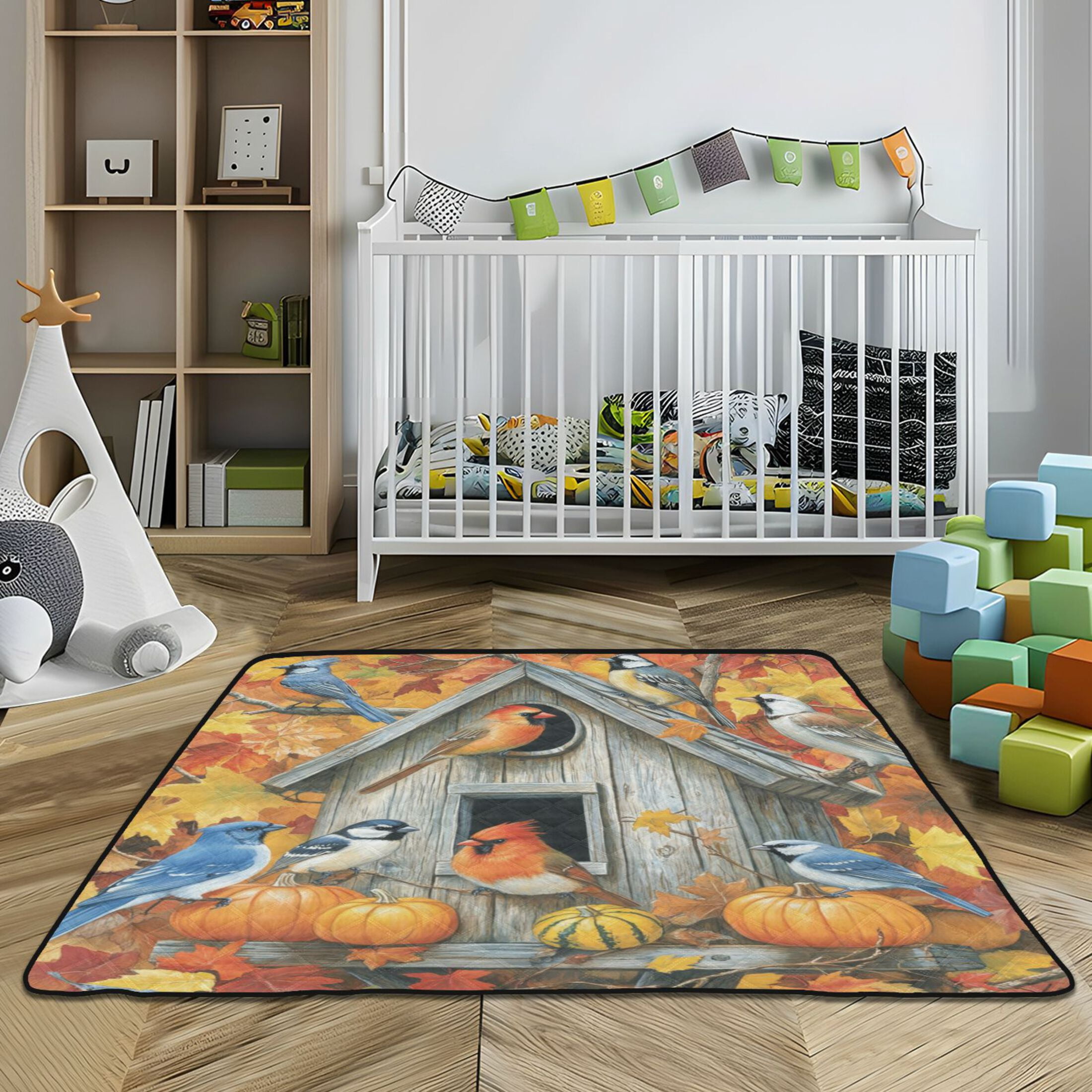 WOBOGO Warm Birdhouse Baby Playmats Extra Large Waterproof Rollable Activity Pads for Toddlers 50×50inch