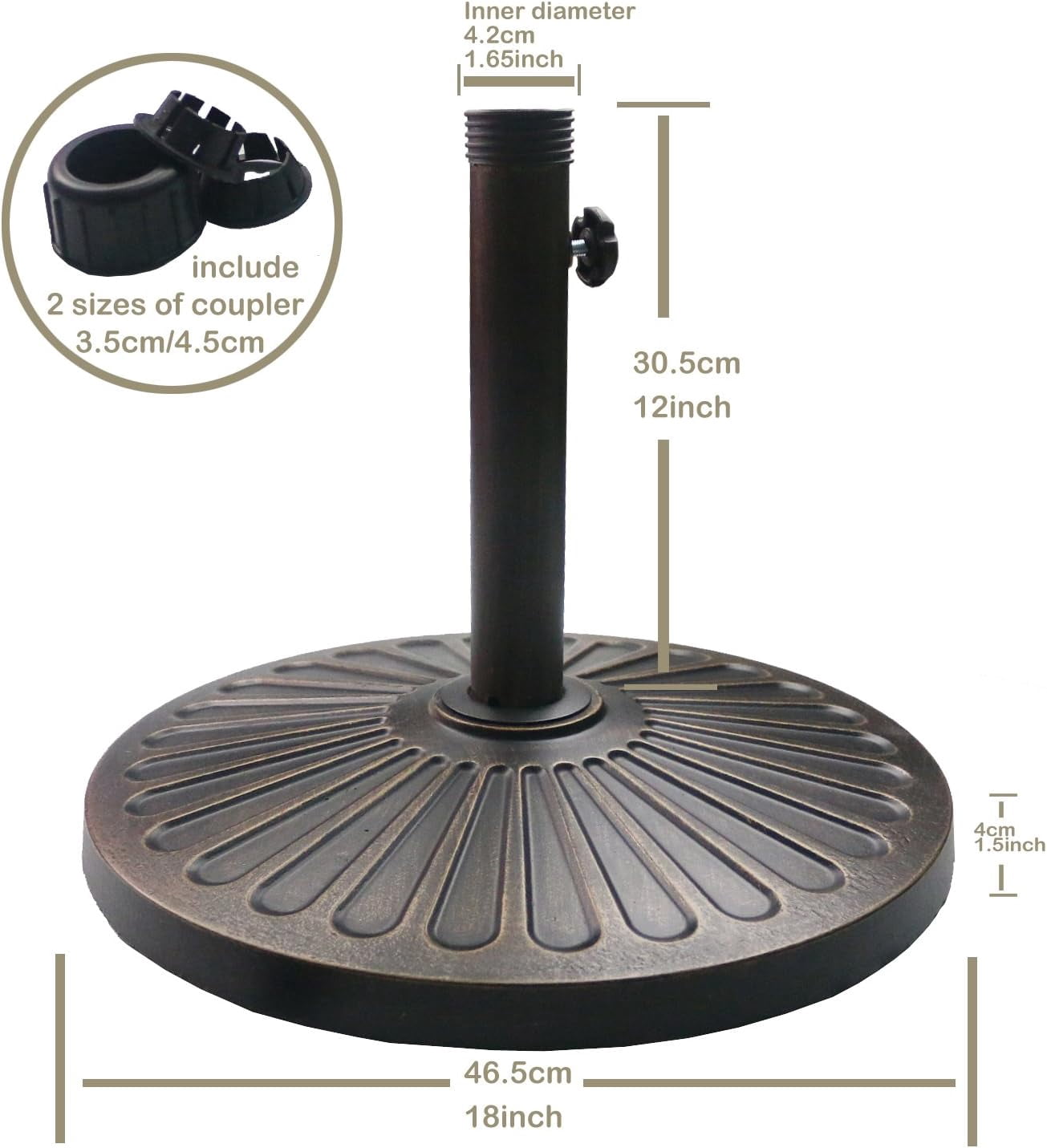 Bibana 18" 30.2-lbs Heavy Duty Round Antiqued Umbrella Base for Patio, Outdoor - Bronze