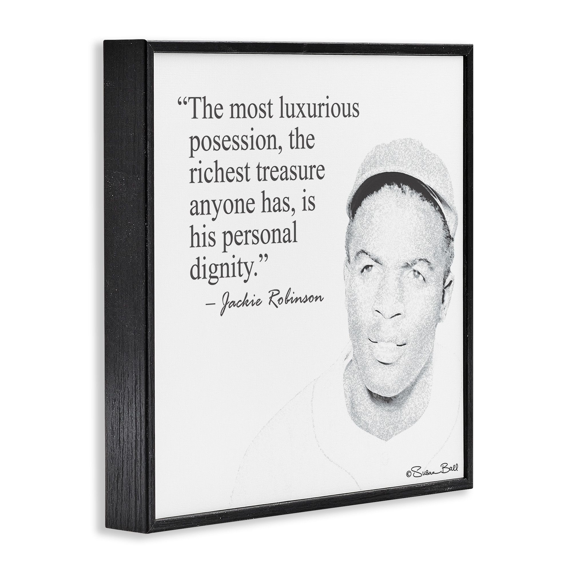 Stupell Industries Personal Dignity Jackie Robinson Quote Black and White Inspirational Painting Black Framed Art Print Wall Art, 24 x 24