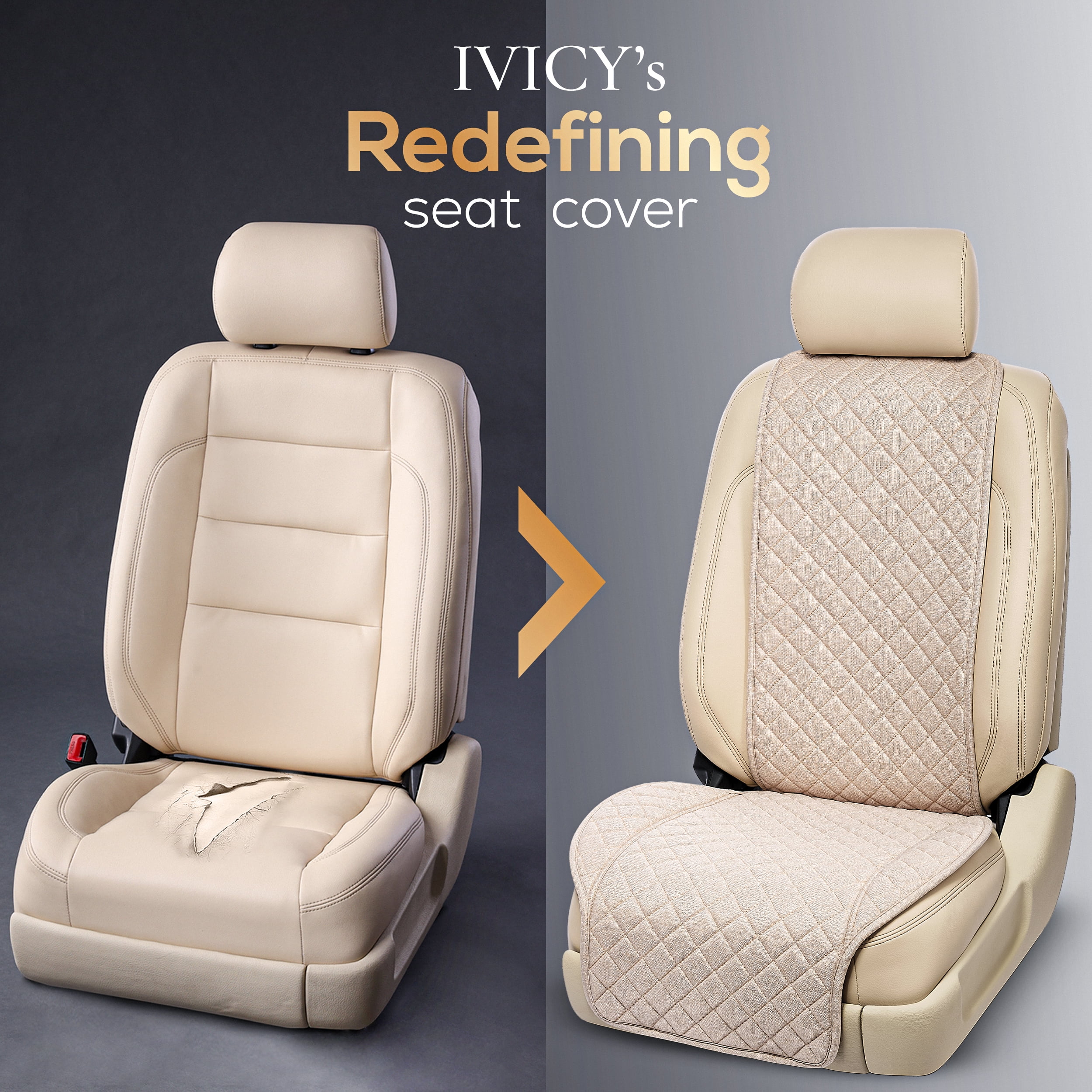 IVICY Faux Linen Front Car Seat Cover – Durable, Non-Slip Seat Protector for Cars – 1 Unit, Beige