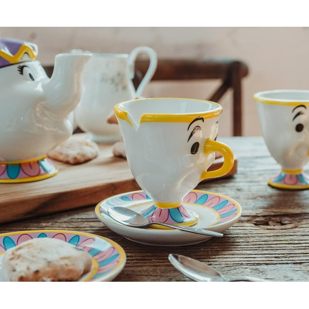 Disney Beauty and the Beast Mrs. Potts Teapot Set With 2 Chip Cups