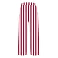 thumbnail image 6 of Yeaiivve Womens Cotton Linen Straight Leg Pants Trendy Casual Striped Pants Elastic Waist Comfy Lounge Pants with Pockets Red L, 6 of 7