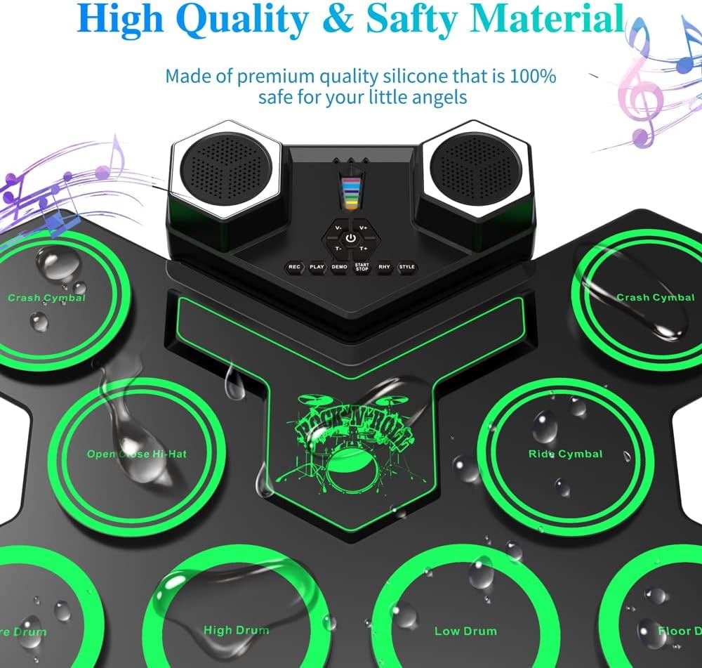 Electronic Drum Set, Portable Tabletop Electric Drum Kit with Build-in Stereo Speaker, 9 Silicon Drum Pads Drum Pedal Drum Sticks, Ideal Kids Drum Toy Gift for Birthday Halloween Christmas
