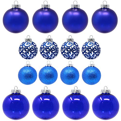 Sleetly Blue Christmas Ball Ornaments, Set of 16