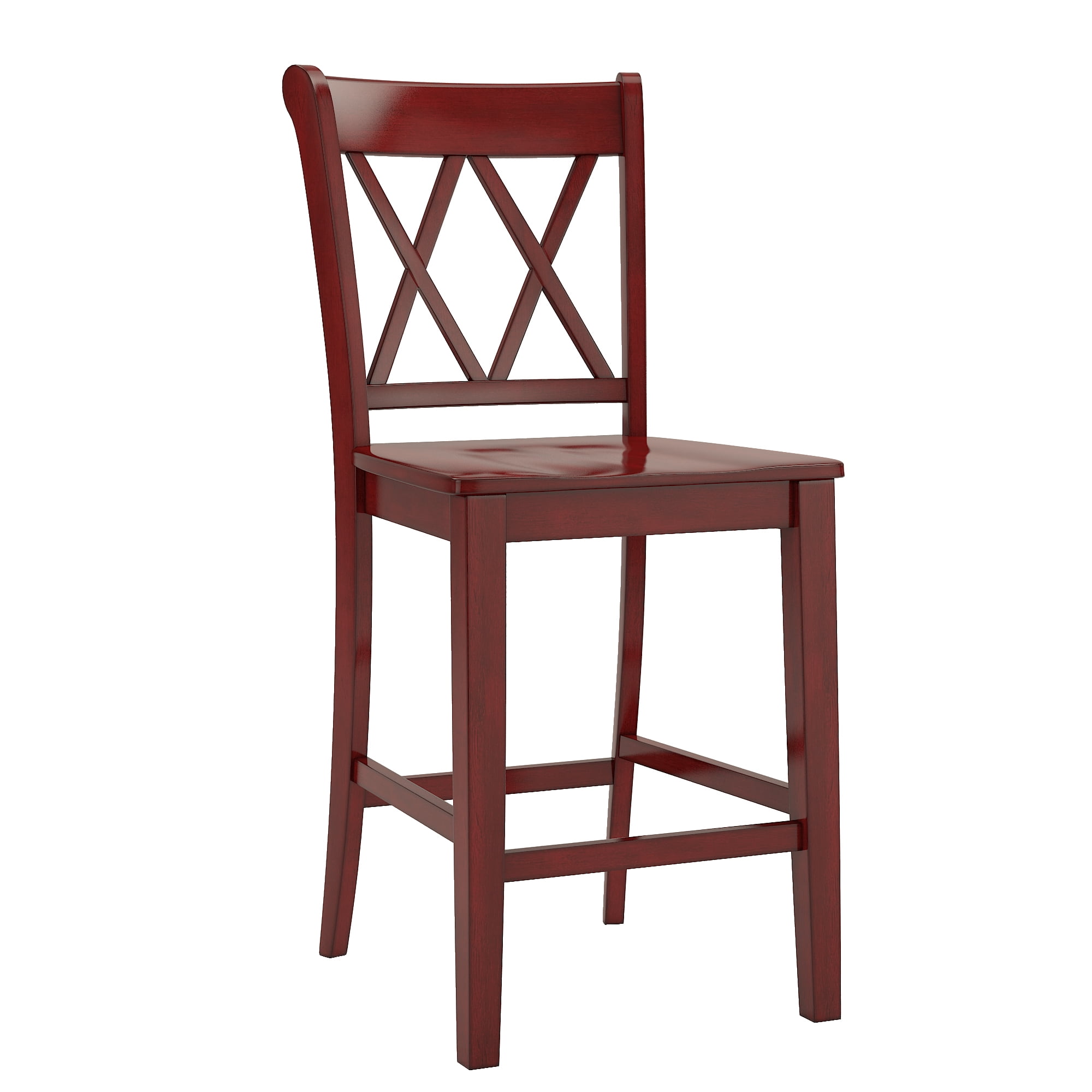 Weston Home Farmhouse Vintage Double X Solid Wood Counter Height Chair, Set of 2, Antique Red