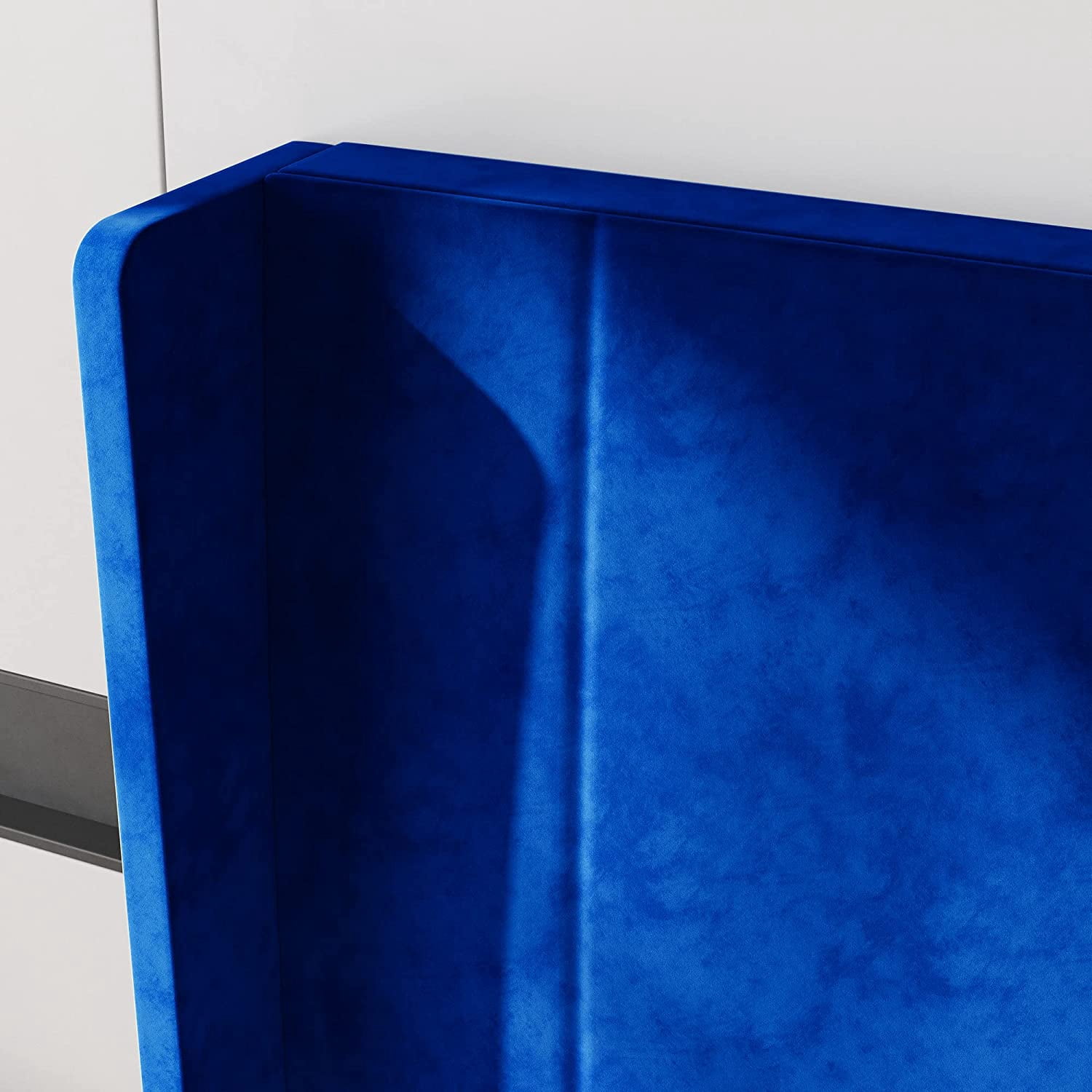 Dextrus Upholstered Wingback Platform Bed with Navy Blue Headboard,  No Box Spring Needed(Queen)