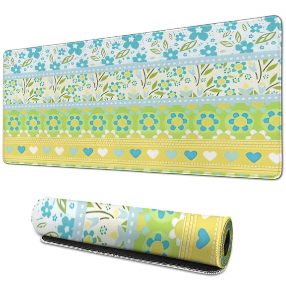 Long Mouse Pads for Desk,Blue Pioneer Flower Striped Pattern Desk Mats on Top Of Desks, Desk Mouse Pad Extra Large with 3mm Non-Slip Base and Stitched Edge for Gaming,Office,Work,Home 31.5"x11.8"
