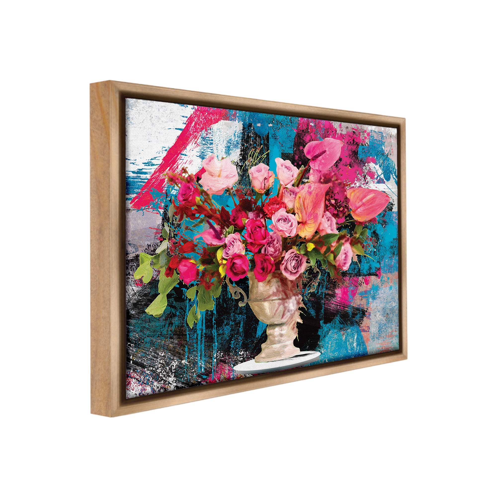Stupell Industries Urban Rose Bouquet Botanical & Floral Painting Brown Floater Framed Canvas Art Print Wall Art, 21 x 17