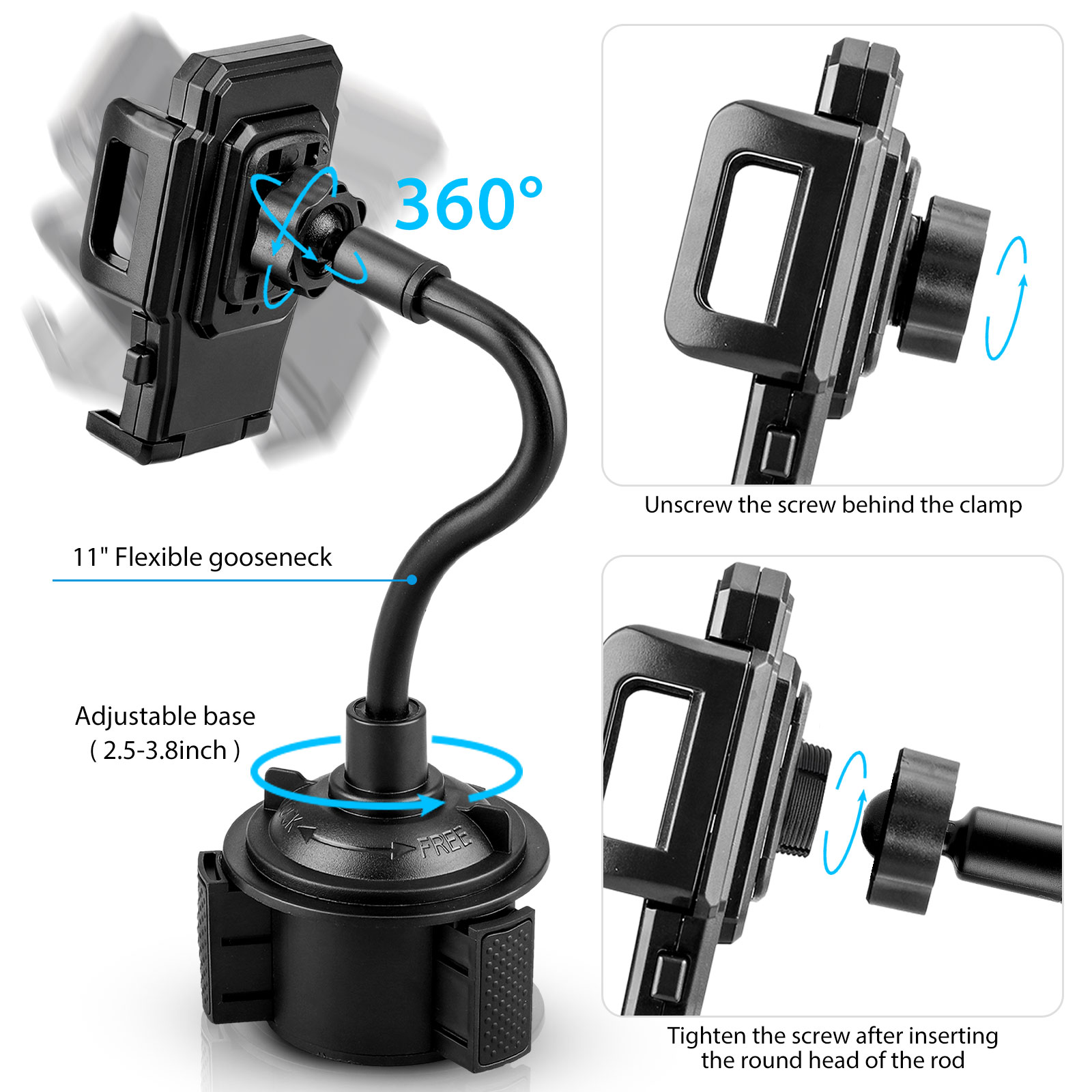 Car Phone Mount, EEEkit Universal Cell Phone Holder, Car Cup Holder Mount Fit for iPhone 13 12 Pro Max 11 Xs Max R X 8 Plus, Samsung Galaxy S21 S20 S10 and More - image 5 of 11