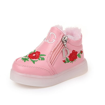 

Toyella 2021 autumn style Korean fashion leisure roses children s shoes LED luminous soft bottom women s shoes baby shoes Pink Plus cashmere 26
