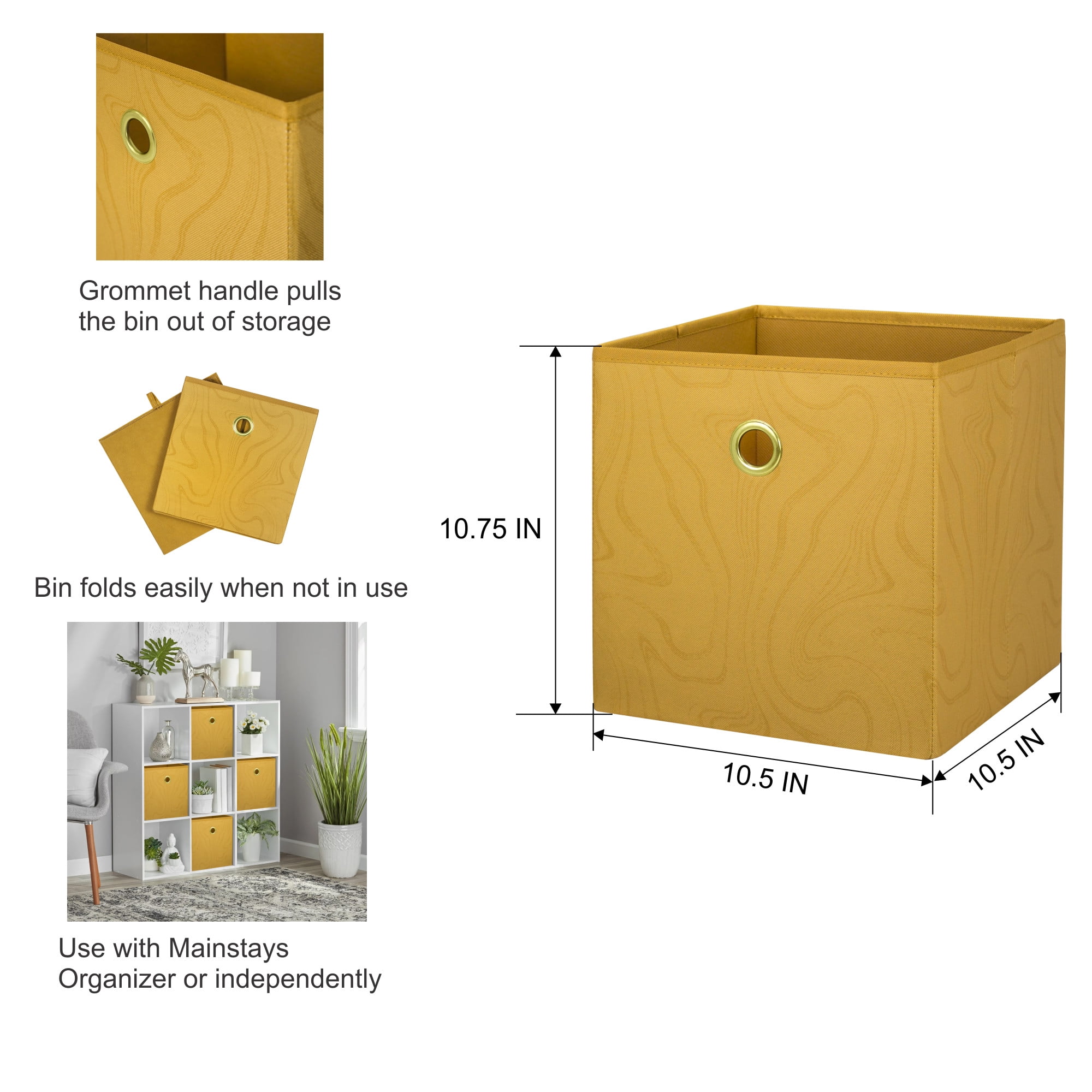 Mainstays Collapsible Fabric Cube Storage Bins (10.5" x 10.5"), 4 Pack, Brown Butter Swirl