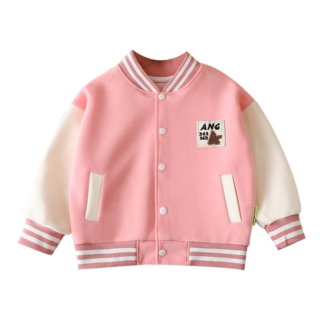 TIEVOSA Boys Girls Long Sleeve Outwear Jacket Coat Patchwork Baseball Clothes 8-9 Years(Pink)
