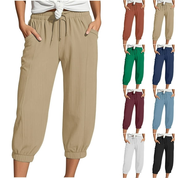 Ashirexll Wide Leg Pants for Women, Winter Women Pants, Casual Fall Elastic High Waist Linen Pocket Trousers for Everyday Comfortable