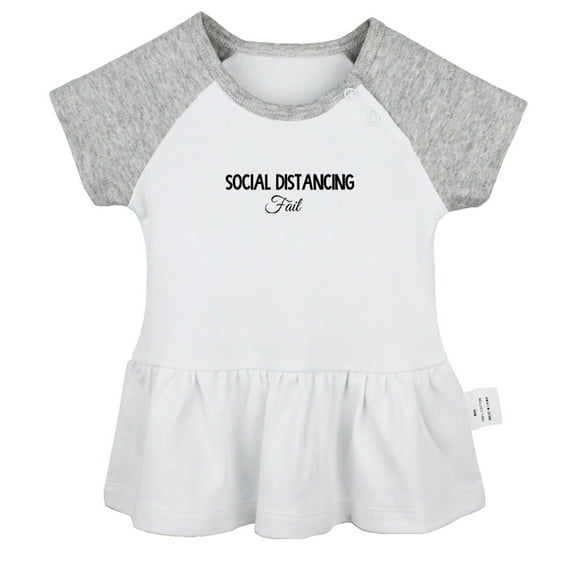 Social Distancing Fail Funny Dresses For Baby, Newborn Babies Skirts, Infant Princess Dress, 0-24M Kids Graphic Clothes (Gray Raglan Dresses, 6-12 Months)