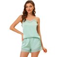 thumbnail image 1 of Lencería sexy de satén para mujer, con ribete de encaje, camisetas, pantalones cortos, pijamas, conjuntos Verde M, 1 of 5