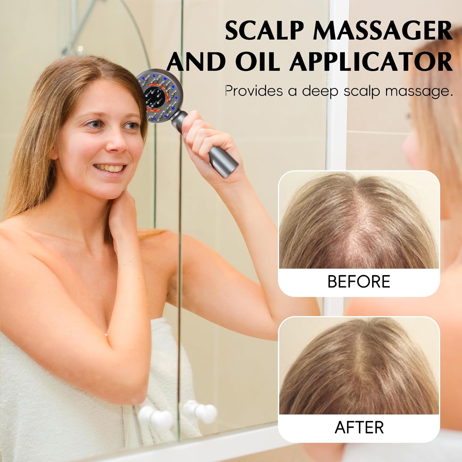 Scalp Massaging Brush: Hair Scalp Electric Massager Oil Applicator with Red Light - Rechargeable Head Relax Deep Massage Comb for Thinning Hair