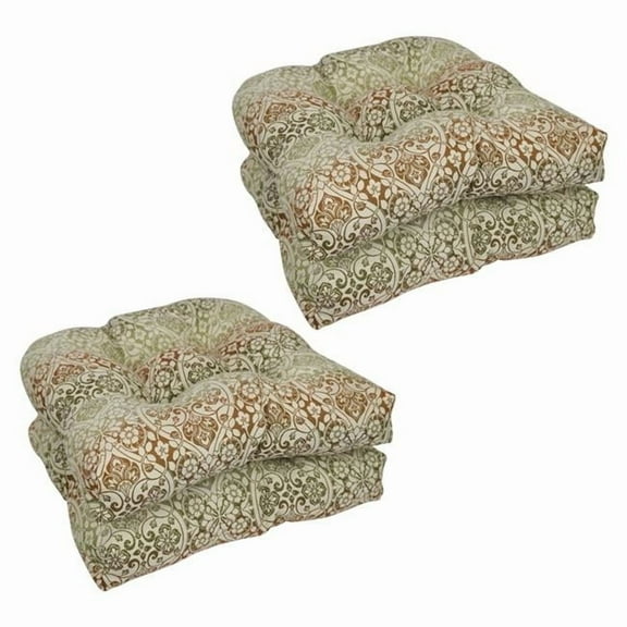Blazing Needles 93184-4CH-PO-008 19 in. U-Shaped Premium Outdoor Tufted Dining Chair Cushions, Festive Spice - Set of 4