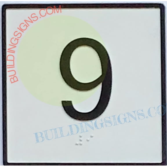 Elevator Floor Number 9 Sign- Elevator JAMB Plate Floor 9 Sign (White Backround,CAST Iron,4X4 INCH)-The Iron Man LINE(ref062022)