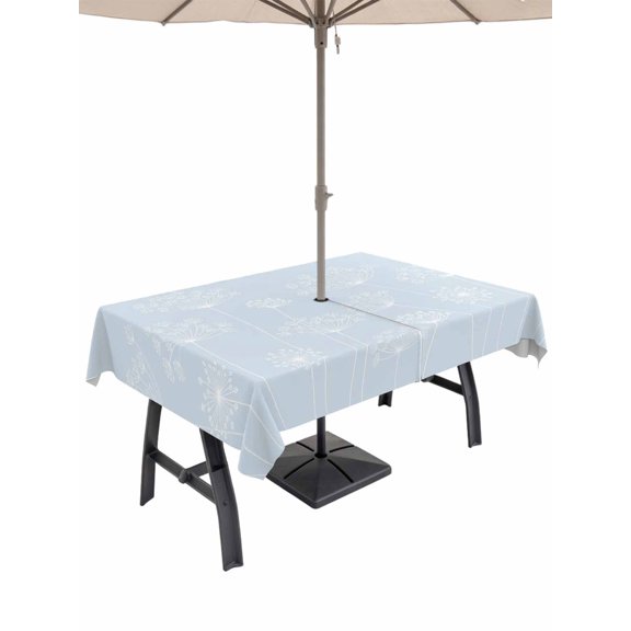 Outdoor Tablecloth with Umbrella Hole for Patio/Picnic/Party/Camping, Blue Dandelion Waterproof Table Cloth Rectangle Table Cover Washable, Spring Modern Minimalist Country Flower (60"x 84")