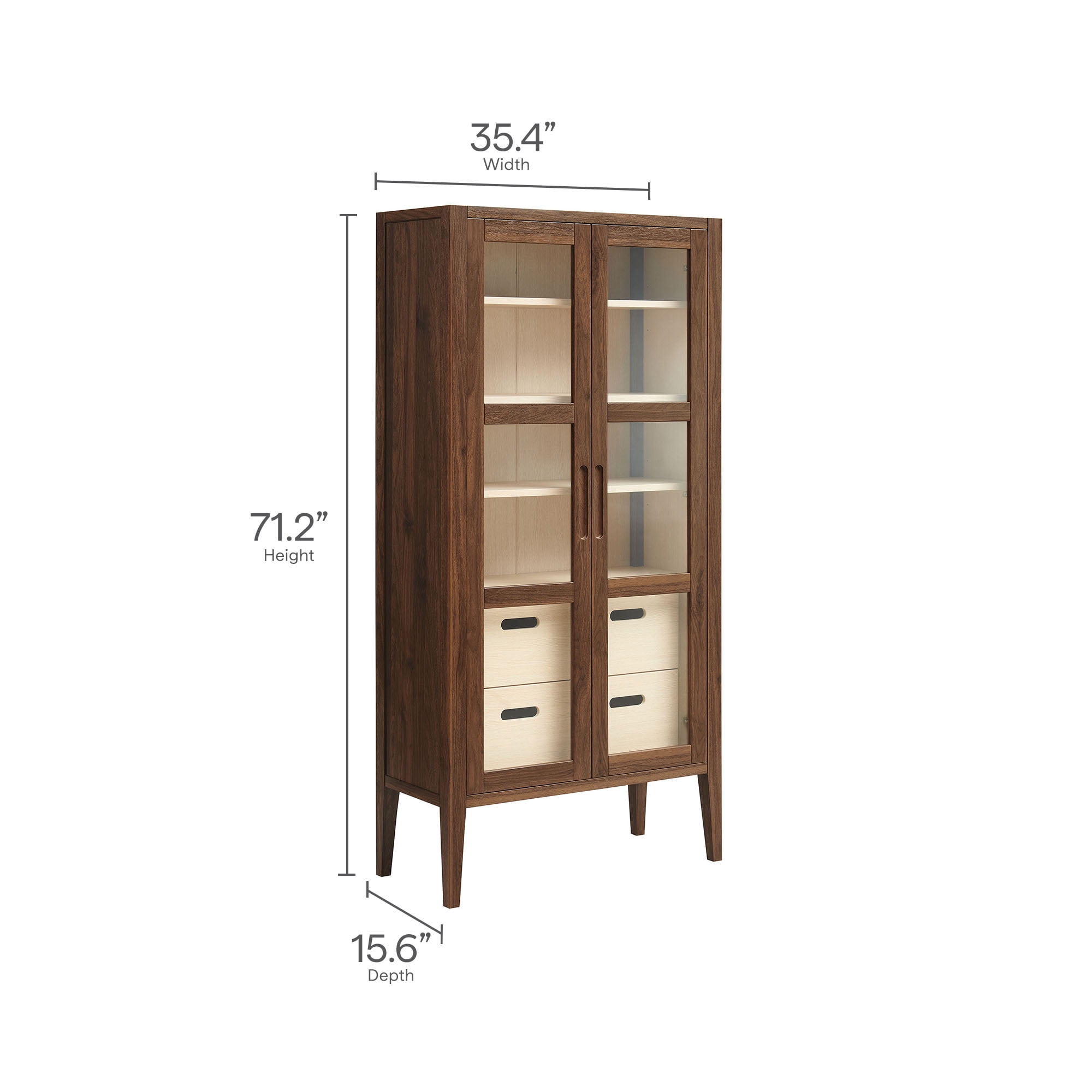 Modway Nell 71" Glass Door Tall Display Storage Cabinet in Walnut