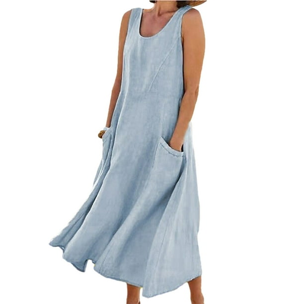Vestido de verano para mujer Qarigey sin mangas bohemio estilo Vintage Kaftan largo cielo